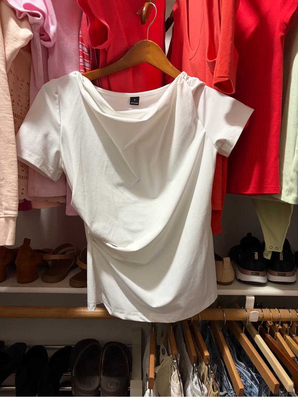 White Short-Sleeve Draped Top